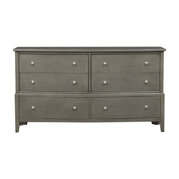 English Elm Transitional 6-Drawer Dresser in Dark Finish with Nickel Hardware — Spacious Storage, Elegant Grain Accents Gray 69 L x 21.25 W x 40.5 H B011134291