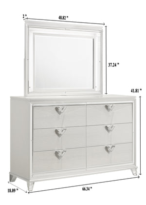English Elm Modern 6-Drawer Dresser with Mirror Accent, V-Shape Handles, White Finish — Sleek Storage & Style B009133858