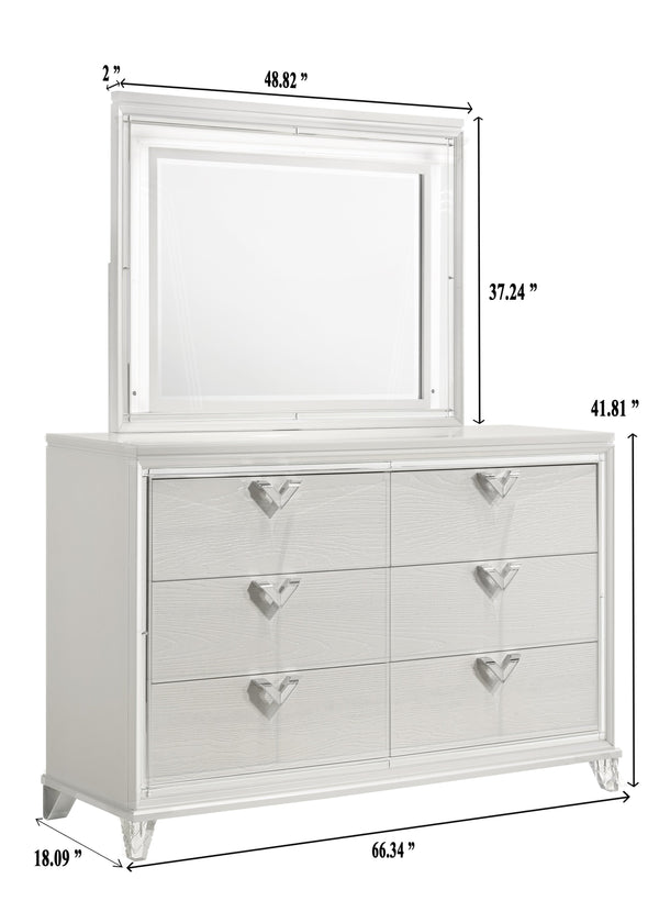 English Elm Modern 6-Drawer Dresser with Mirror Accent, V-Shape Handles, White Finish — Sleek Storage & Style B009133858