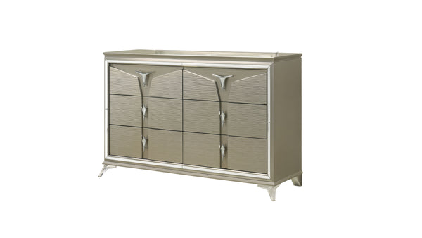 English Elm Modern King 5Pc Bedroom Set With Led Headboard, Stylish Wood Design & Ample Storage Solutions B009S01028