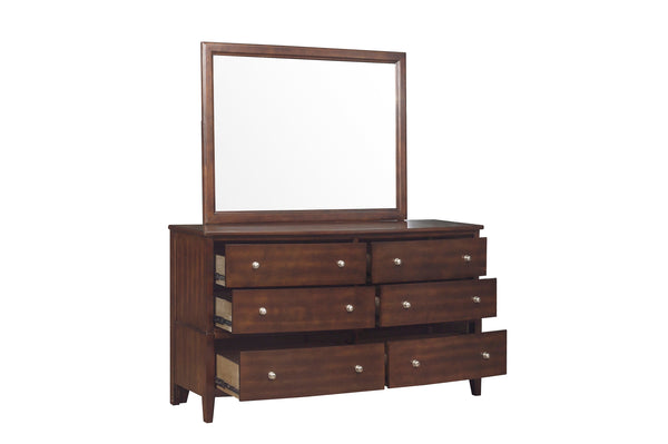 English Elm Transitional 6-Drawer Dresser in Dark Finish with Nickel Hardware — Spacious Storage, Elegant Grain Accents Cherry 69 L x 21.25 W x 40.5 H B011134288