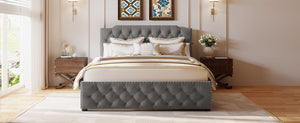 English Elm Queen Upholstered Platform Bed with Button-Tufted Headboard, 2 Storage Drawers & Dual USB Ports Gray SF000041AAE