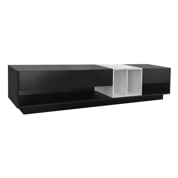 English Elm On-trend Two-tone Media Console with Push Open Drawers Fits Tvs up to 80 Inches Black WF311772AAB