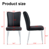 English Elm Modern Minimalist Dining Chairs, Black Pu Leather Curved Backrest and Seat Cushions, Electroplated Metal Chair Legs, Suitable For Restaurants, Bedrooms, and Living Rooms. A Set Of 4 Chairs.008