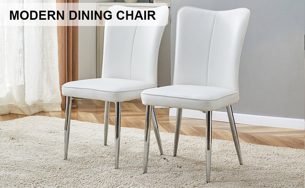 English Elm Modern Minimalist Dining Chairs Set – Ergonomic White Pu Seats With Silver Metal Legs For Home & Office W1151P268761