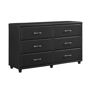 English Elm Contemporary Lorenzi Black Dresser with 6 Faux Leather Drawers, Silver Hardware, Urban Scaled 56.5" B011134406