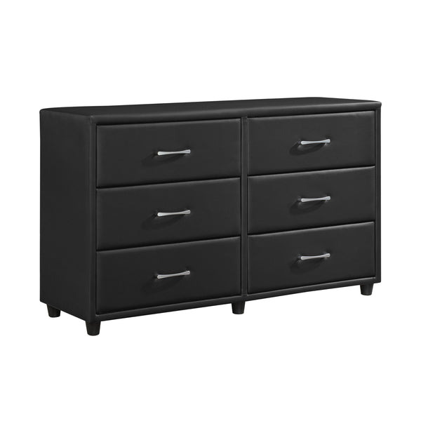 English Elm Contemporary Lorenzi Black Dresser with 6 Faux Leather Drawers, Silver Hardware, Urban Scaled 56.5" B011134406