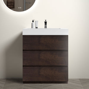English Elm Alice 30" Freestanding Walnut Bathroom Vanity With Large Storage & Glossy White Sink For Modern Spaces W1865S00020