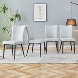 4 Light Gray Leatherette Dining Chairs with Black Metal Legs - Stylish & Comfortable Set