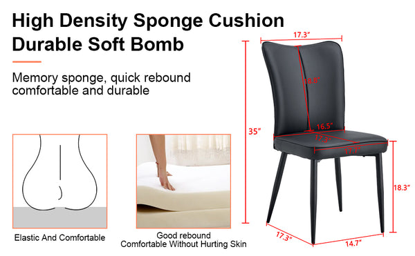 English Elm Modern Minimalist Dining Chairs Set Of 2 - Curved Backrest, Black Pu Leather & Sturdy Metal Legs W1151116750