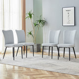 English Elm Modern Minimalist Dining Chairs and Office Chairs. 4-Piece Set Of Light Gray Pu Seats With Black Metal Legs. Suitable For Restaurants, Living Rooms, and Offices. C-008