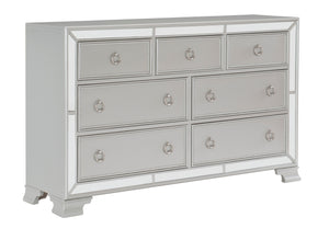 English Elm Glamorous Avondale Silver 7-Drawer Dresser with Beveled Mirrored Trim and Drop Pulls — Modern Luxe Bedroom Furniture B011134404