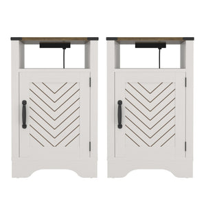 English Elm Farmhouse Rustic Nightstand Set of 2 with Built-in Charging Station and Open Display Shelf B082134943