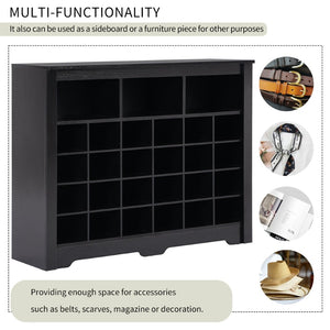 English Elm On-trend Rustic Brown Shoe Cubby Console Holds 24 Pairs with Curved Base Sideboard Black WF309308AAB