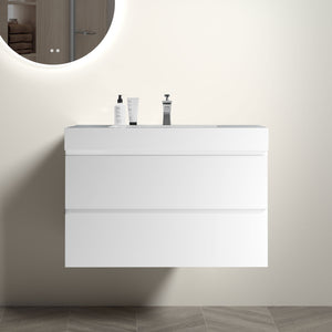 English Elm BB02-36-101, Glossy White Integrated Basin Solid Surface with Overflow — Sleek Modern Bathroom Luxury W1865P321775