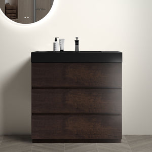 English Elm Alice 36" Walnut Bathroom Vanity With Black Sink, Freestanding Storage Unit For Modern Spaces W1865S00012