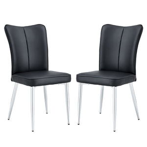 English Elm Modern Black Pu Leather Dining Chairs Curved Backrest Sculptural Set of 2 Seating W1151116746