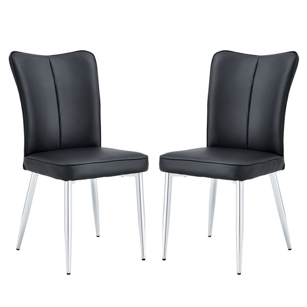 English Elm Modern Black Pu Leather Dining Chairs Curved Backrest Sculptural Set of 2 Seating W1151116746