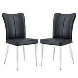 English Elm Modern Minimalist Dining Chairs, Black Pu Leather Curved Backrest and Cushion, Black Metal Semi Matte Chair Legs, Suitable For Restaurants, Bedrooms, and Living Rooms. A Set Of 2 Chairs.008