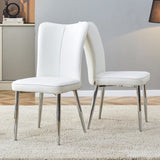 English Elm Modern Minimalist Dining Chairs, Office Chairs. 2-Piece Set Of White Pu Seats With Silver Metal Legs. Suitable For Restaurants, Living Rooms, and Offices. C-008