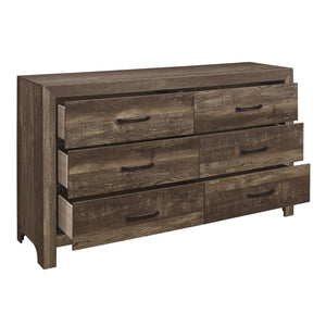 English Elm Rustic Corbin 6-Drawer Dresser 58.5" Rustic Brown Faux-Wood Veneer with Black Metal Handles, Textured B011134415