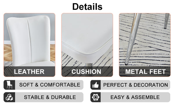 English Elm Modern Minimalist Dining Chairs Set – 4 White Pu Seats With Silver Metal Legs For Home & Office W1151P268760