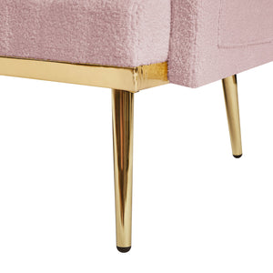 English Elm PINK Teddy Fabric 2-Seater Sofa with Gold Metal Legs, Plush Foam Seating, Solid Wood Frame — Cozy Chic Lounge Piece W588115440