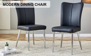 English Elm Modern Black Pu Leather Dining Chairs Curved Backrest Sculptural Set of 2 Seating W1151116746