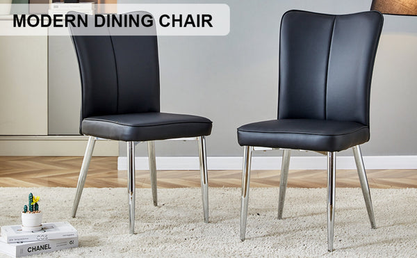 English Elm Modern Black Pu Leather Dining Chairs Curved Backrest Sculptural Set of 2 Seating W1151116746