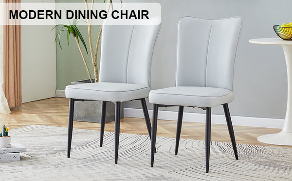 English Elm Modern Minimalist Dining & Office Chairs Set - Stylish Light Gray Pu Seats With Black Metal Legs W1151116749