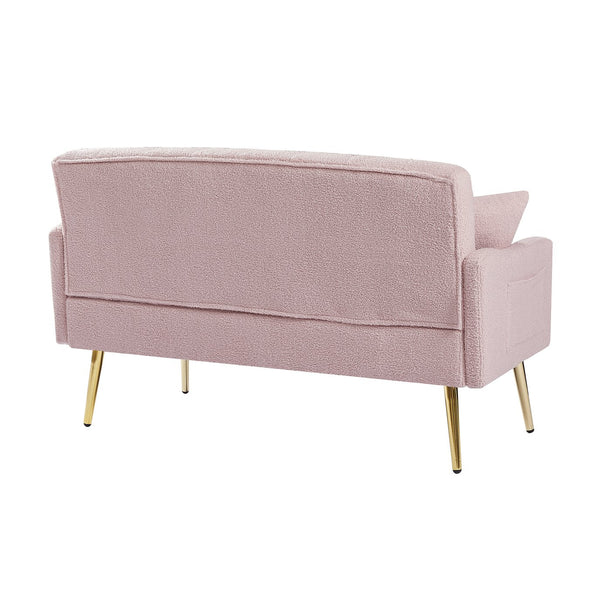 English Elm PINK Teddy Fabric 2-Seater Sofa with Gold Metal Legs, Plush Foam Seating, Solid Wood Frame — Cozy Chic Lounge Piece W588115440
