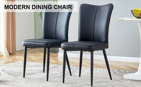 English Elm Modern Black Pu Chair Set - Ergonomic Design, Durable Metal Legs, Perfect For Dining & Living Spaces W1151P268764