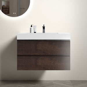 English Elm Alice 36" Walnut Floating Bathroom Vanity With Integrated Sink - Modern Design, Ample Storage Space! W1865S00018