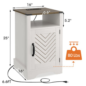 English Elm Farmhouse Rustic Nightstand Set of 2 with Built-in Charging Station and Open Display Shelf White+Oak B082134942
