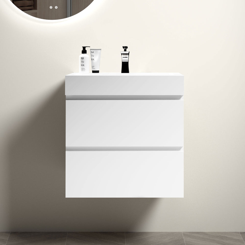 English Elm BB02-24-101, Glossy White Integrated Basin with Overflow — Seamless Solid Surface Design for Luxury Baths W1865P321777