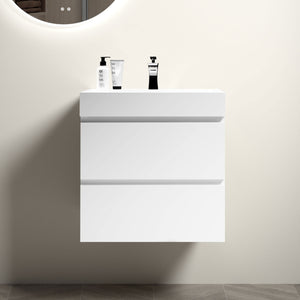English Elm BB02-24-101, Glossy White Integrated Basin with Overflow — Seamless Solid Surface Design for Luxury Baths W1865P321777