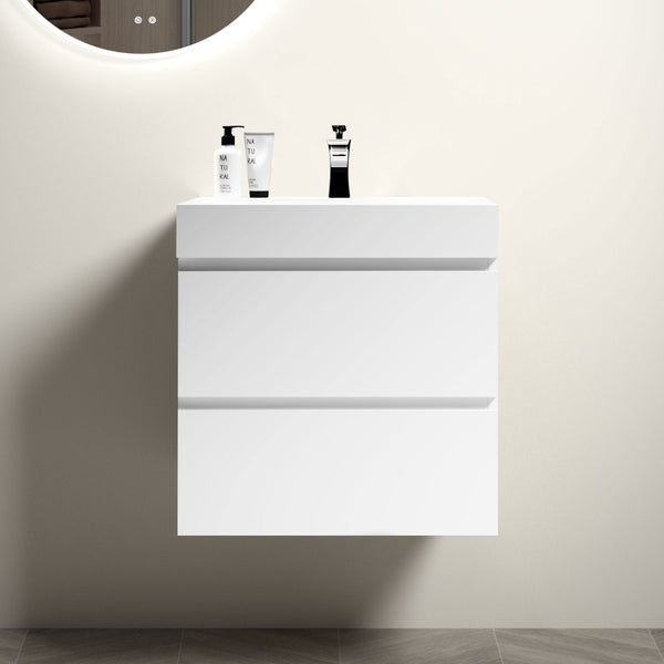 English Elm BB02-24-101, Glossy White Integrated Basin with Overflow — Seamless Solid Surface Design for Luxury Baths W1865P321777