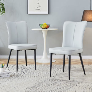 English Elm Modern Minimalist Dining Chairs and Office Chairs. 2-Piece Set Of Light Gray Pu Seats With Black Metal Legs. Suitable For Restaurants, Living Rooms, and Offices. C-008