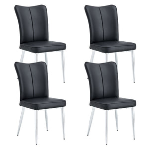 English Elm Modern Minimalist Dining Chairs Set Of 4 - Black Pu Leather, Curved Backrest, Electroplated Metal Legs W1151116742