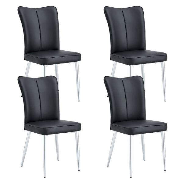 English Elm Modern Minimalist Dining Chairs Set Of 4 - Black Pu Leather, Curved Backrest, Electroplated Metal Legs W1151116742