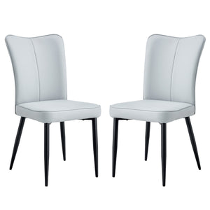 English Elm Modern Minimalist Dining & Office Chairs Set - Stylish Light Gray Pu Seats With Black Metal Legs W1151116749