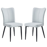 English Elm Modern Minimalist Dining Chairs and Office Chairs. 2-Piece Set Of Light Gray Pu Seats With Black Metal Legs. Suitable For Restaurants, Living Rooms, and Offices. C-008