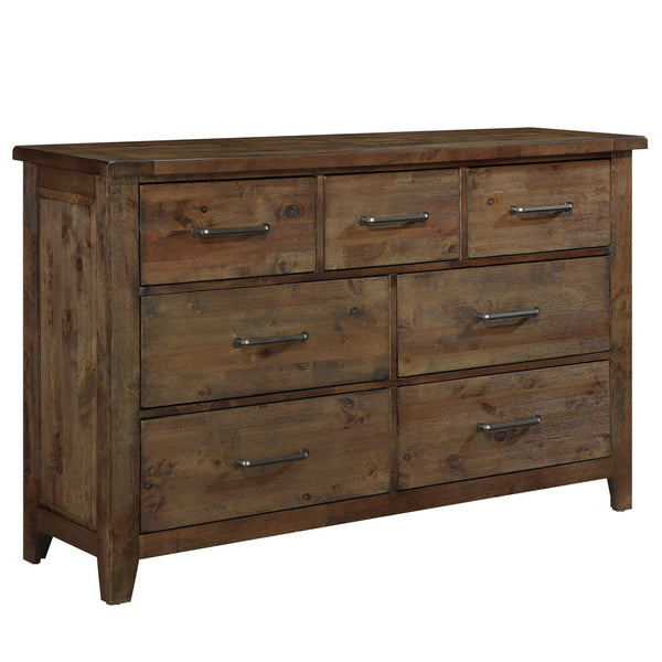 English Elm Classic Burnished Brown Dresser - Solid Rubberwood 7-Drawer Rustic Transitional Bedroom Storage, 62" wide B011134412
