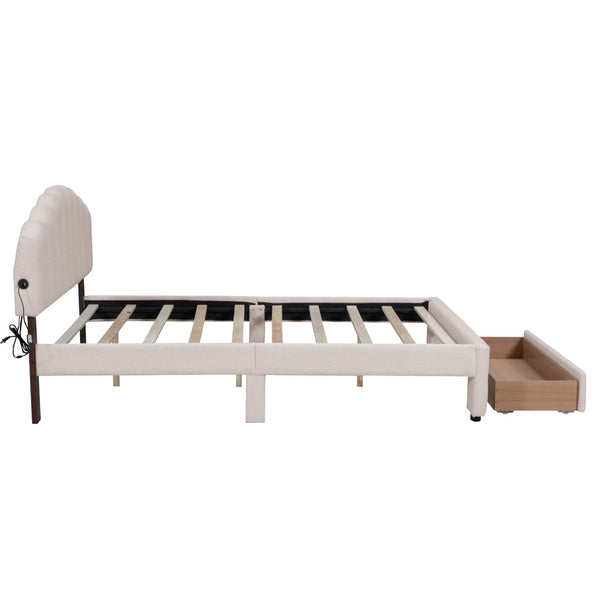 English Elm Teddy Fleece Queen Platform Bed with Led Lighting Usb Ports and Storage Drawer WF309187AAA