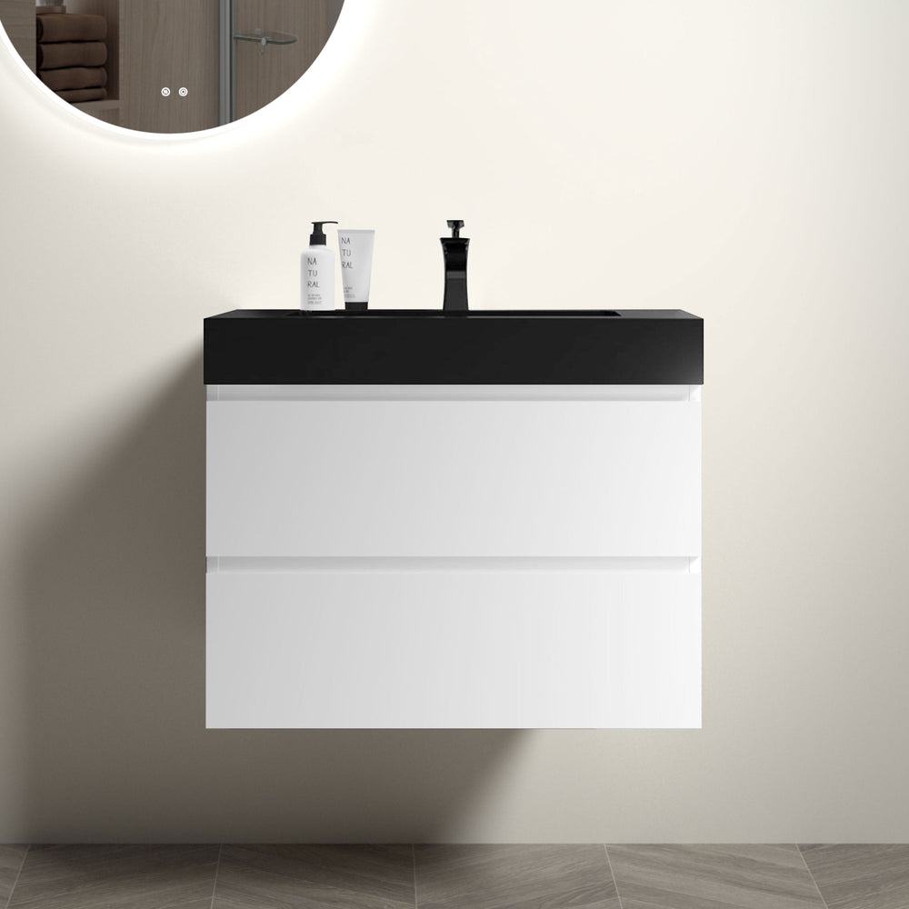 English Elm Alice 30" White Wall-Mounted Bathroom Vanity With Black Sink, Modern Design & Ample Storage Space W1865S00023
