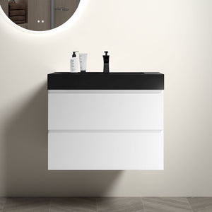 English Elm Alice 30" White Wall-Mounted Bathroom Vanity With Black Sink, Modern Design & Ample Storage Space W1865S00023