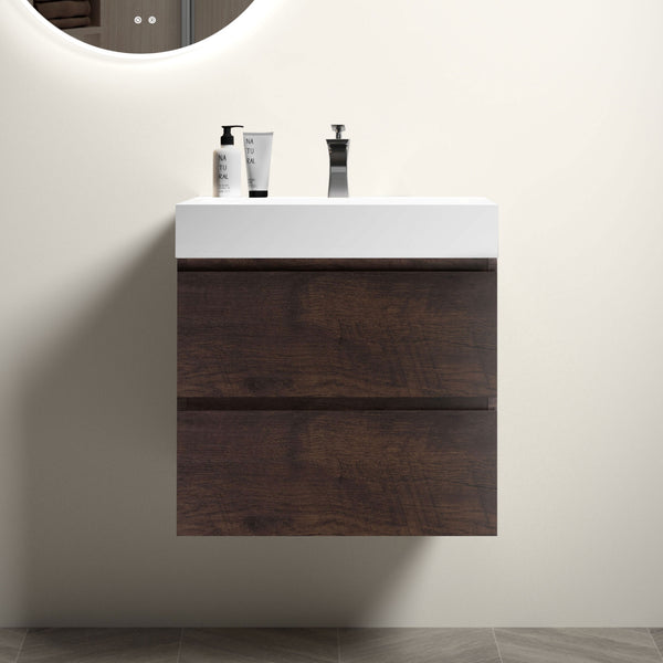 English Elm Alice 24" Floating Bathroom Vanity With Large Storage & Glossy White Sink - Modern Eco-Friendly Design W1865S00016
