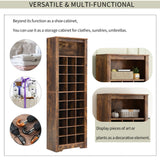 English Elm Stylish Design 30 Shoe Cubby Console, Contemporary Shoe Cabinet With Multiple Storage Capacity, Free Standing Tall Cabinet With Versatile Use For Hallway, Bedroom, Rustic Brown