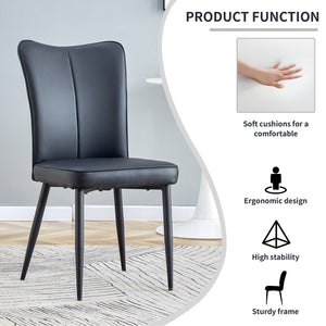 English Elm Modern Minimalist Dining Chairs Set Of 2 - Curved Backrest, Black Pu Leather & Sturdy Metal Legs W1151116750