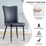 English Elm Modern Minimalist Dining Chairs, Black Pu Leather Curved Backrest and Seat Cushions, Black Metal Chair Legs, Suitable For Restaurants, Bedrooms, and Living Rooms. A Set Of 2 Chairs. 008